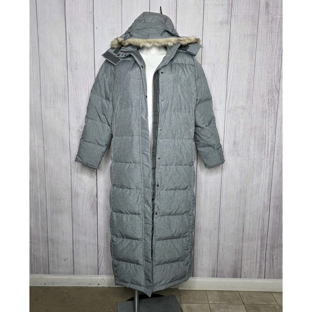 LL Bean Long Down Puffer Coat 1X Plus Gray Maxi Hooded Winter Coat